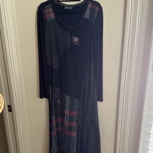 L. Campione Elegant Designer Black and Red Patchwork Dress made in Germany Rare